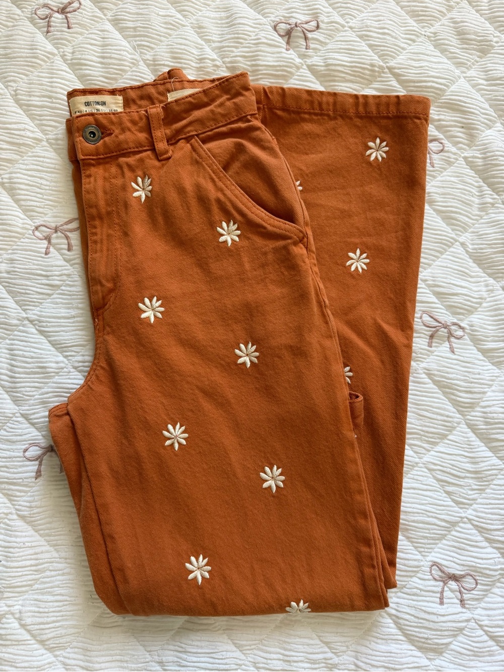 Women's Rust Embroidered Daisy Jeans